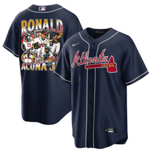 Ronald Acuna Jr. 13 Atlanta Braves Signed Posture 2023 Alternate Player Jersey - Navy - Product Code JBC-1-1026